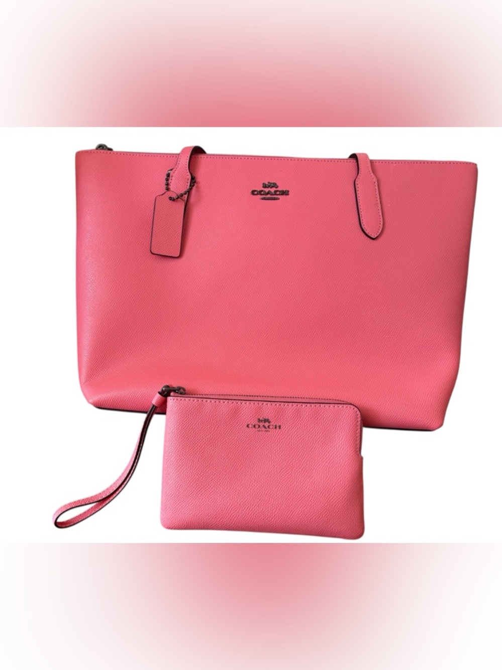 Coach Pink LemonadeCity Zip Tote + Matching Zip Pouch Wristlet Set